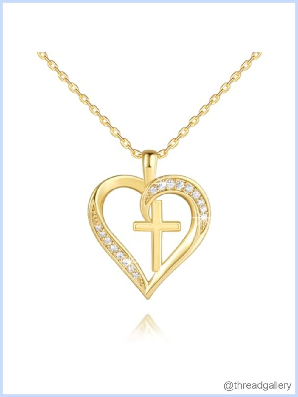 14K Gold Plated Cross Necklace Heart CZ Pendant Women